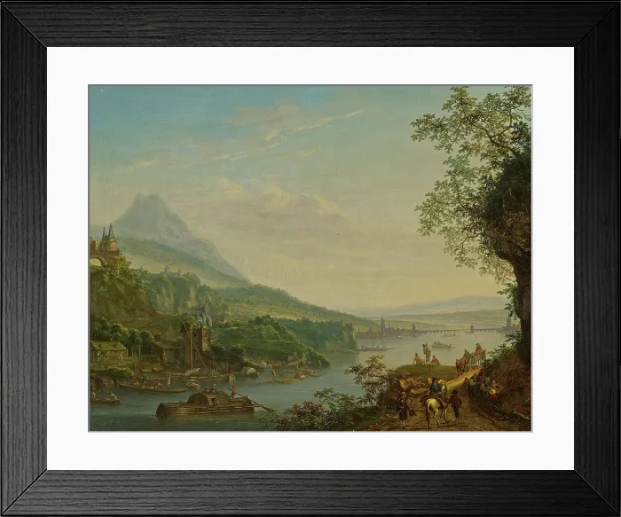 Framed Print : Ideal river landscape with a view of Frankfurt, 1729. Creator: Chalon, Louis (1687-1741) Framed Print : Ideal river landscape with a view of Frankfurt, 1729. Creator: Chalon, Louis (1687-1741)