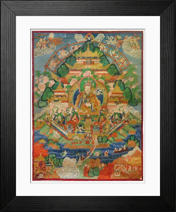 Framed Print : Padmasambhava in the Copper Mountain Paradise, 19th century. Creator: Tibetan Culture Framed Print : Padmasambhava in the Copper Mountain Paradise, 19th century. Creator: Tibetan Culture