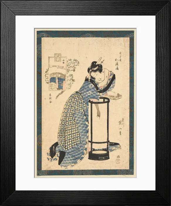 Framed Print : Bijin in front of a Maruandon, dressed in yukata. Creator: Eizan, Kikukawa (1787-1867) Framed Print : Bijin in front of a Maruandon, dressed in yukata. Creator: Eizan, Kikukawa (1787-1867)