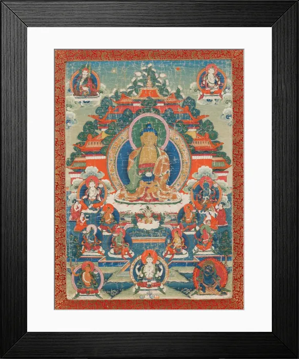 Framed Print : Thangka of Amitabha in the pure land of Sukhavati, 19th century. Creator: Tibetan Culture Framed Print : Thangka of Amitabha in the pure land of Sukhavati, 19th century. Creator: Tibetan Culture
