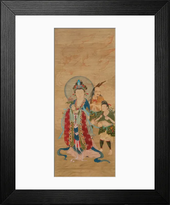 Framed Print : Guanyin with two accompanying figures. Creator: Chinese Master Framed Print : Guanyin with two accompanying figures. Creator: Chinese Master