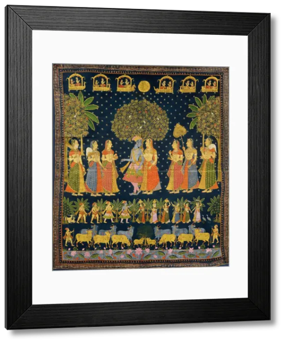Framed Print : Radha Krishna and the Gopis (Pichwai painting), End of 19th century. Creator: Indische Kunst Framed Print : Radha Krishna and the Gopis (Pichwai painting), End of 19th century. Creator: Indische Kunst