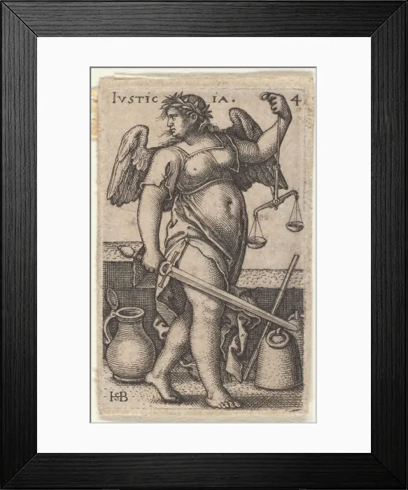 Framed Print : Justice. From the episode The Knowledge of God and the Seven Cardinal Virtues, c.1539. Creator: Beham, Hans Sebald (1500-1550). Justice. From the episode The Knowledge of God and the Seven Cardinal Virtues, c.1539 Framed Print : Justice. From the episode The Knowledge of God and the Seven Cardinal Virtues, c.1539. Creator: Beham, Hans Sebald (1500-1550). Justice. From the episode The Knowledge of God and the Seven Cardinal Virtues, c.1539