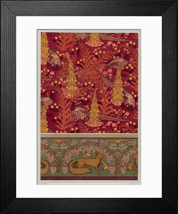 Framed Print : Pheasants, ferns and dandelions. Foxes, birds and vines, 1897. Creator: Verneuil, Maurice Pillard (1869-1942) Framed Print : Pheasants, ferns and dandelions. Foxes, birds and vines, 1897. Creator: Verneuil, Maurice Pillard (1869-1942)