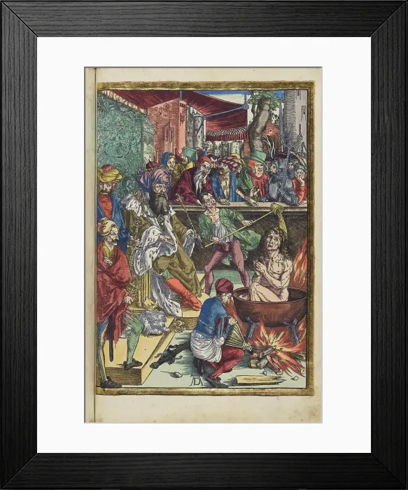 Framed Print : Martyrdom of the Evangelist John. From the Apocalypse (Revelation of John), 1511. Creator: Dürer, Albrecht (1471-1528) Framed Print : Martyrdom of the Evangelist John. From the Apocalypse (Revelation of John), 1511. Creator: Dürer, Albrecht (1471-1528)