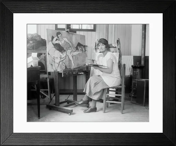 Framed Print : Suzanne Valadon in her studio, 1919. Creator: Unknown photographer Framed Print : Suzanne Valadon in her studio, 1919. Creator: Unknown photographer