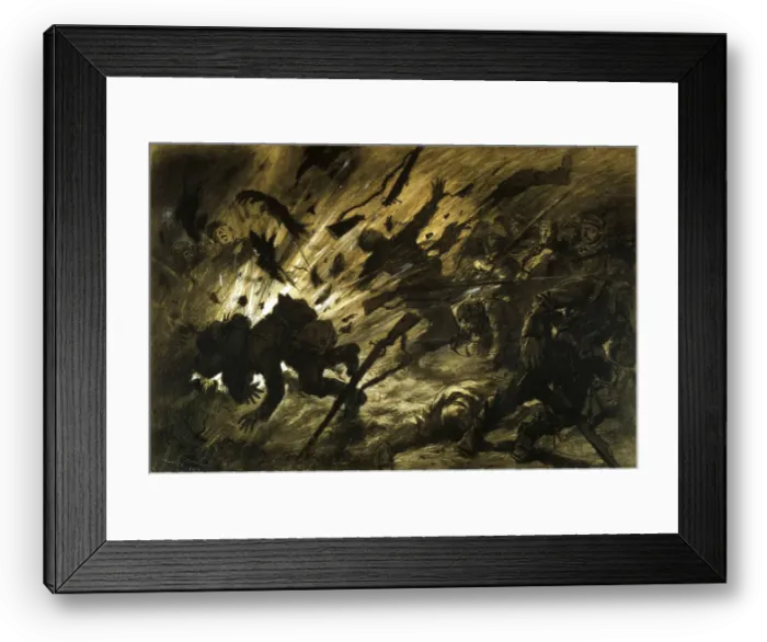 Framed Print : Grenade explosion at night, 1915. Creator: Scott, Georges Bertin (1873-1943)