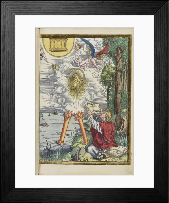 Framed Print : The strong angel. John devours the book. From the Apocalypse (Revelation of John), 1511. Creator: Dürer, Albrecht (1471-1528) Framed Print : The strong angel. John devours the book. From the Apocalypse (Revelation of John), 1511. Creator: Dürer, Albrecht (1471-1528)