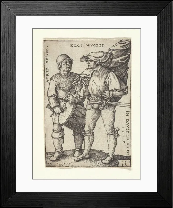 Framed Print : Ensign and drummer in the Peasants War of 1525, 1544. Creator: Beham, Hans Sebald (1500-1550) Framed Print : Ensign and drummer in the Peasants War of 1525, 1544. Creator: Beham, Hans Sebald (1500-1550)