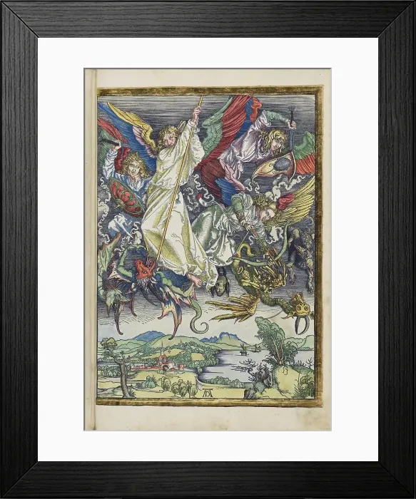 Framed Print : Michael's fight with the dragon. From the Apocalypse (Revelation of John), 1511. Creator: Dürer, Albrecht (1471-1528) Framed Print : Michael's fight with the dragon. From the Apocalypse (Revelation of John), 1511. Creator: Dürer, Albrecht (1471-1528)