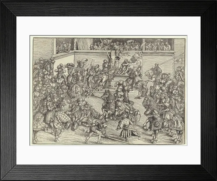 Framed Print : The second tournament with Samson and the lion on the balcony carpet, 1509. Creator: Cranach, Lucas, the Elder (1472-1553) Framed Print : The second tournament with Samson and the lion on the balcony carpet, 1509. Creator: Cranach, Lucas, the Elder (1472-1553)