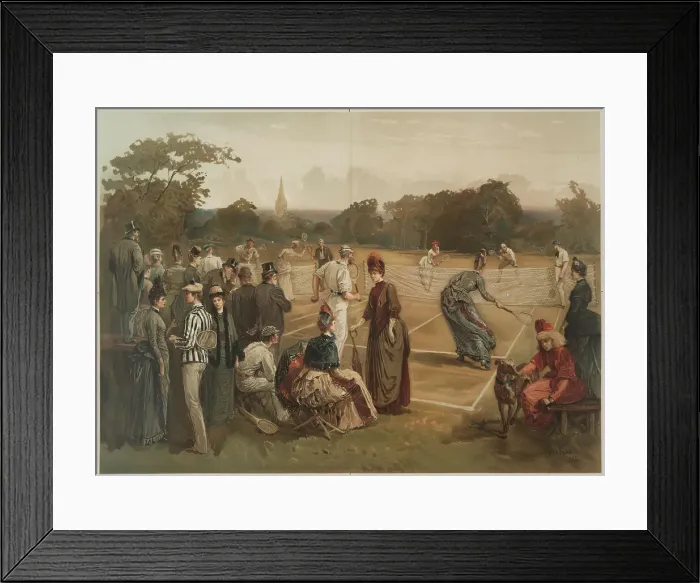Framed Print : Lawn Tennis (Rasentennis), c.1880. Creator: Sandham, Henry (1842-1910)