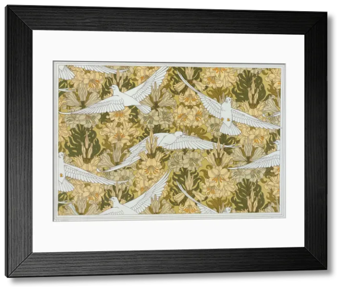 Framed Print : Doves and lilies, 1897. Creator: Verneuil, Maurice Pillard (1869-1942) Framed Print : Doves and lilies, 1897. Creator: Verneuil, Maurice Pillard (1869-1942)