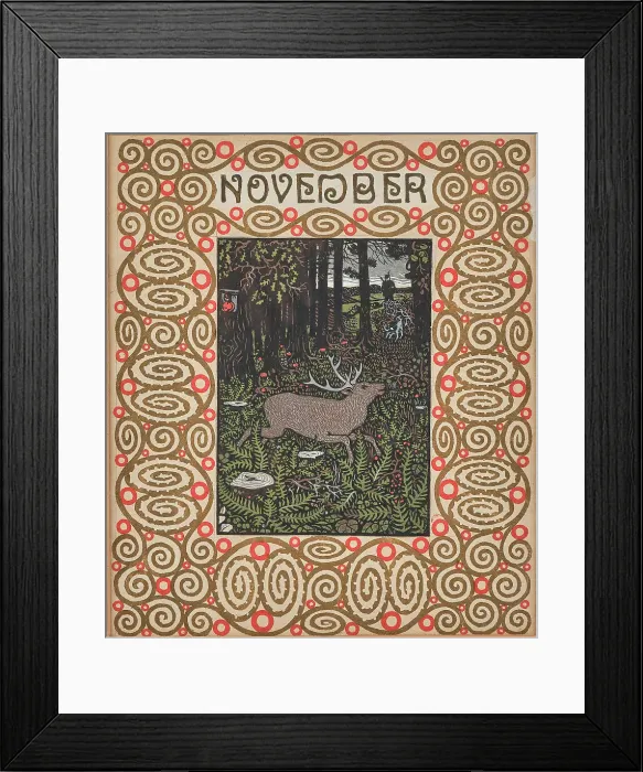Framed Print : Hunting scene. Monthly newsletter: November. Creator: Krenek, Carl (1880-1949) Framed Print : Hunting scene. Monthly newsletter: November. Creator: Krenek, Carl (1880-1949)