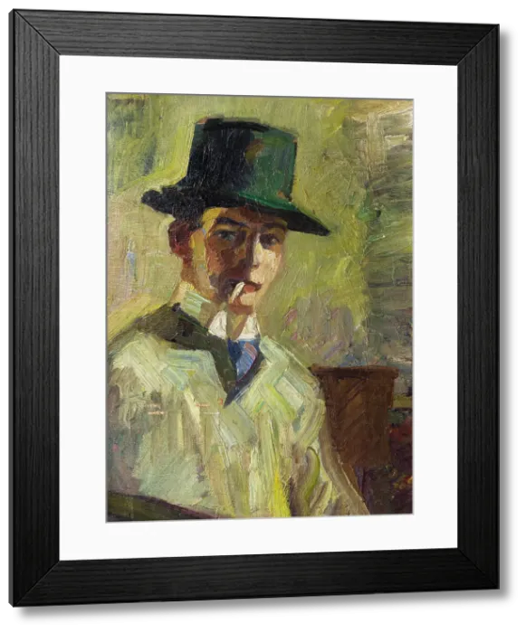 Framed Print : Self-portrait with a high hat and a cigarette, 1910. Creator: Stenner, Hermann (1891-1914) Framed Print : Self-portrait with a high hat and a cigarette, 1910. Creator: Stenner, Hermann (1891-1914)