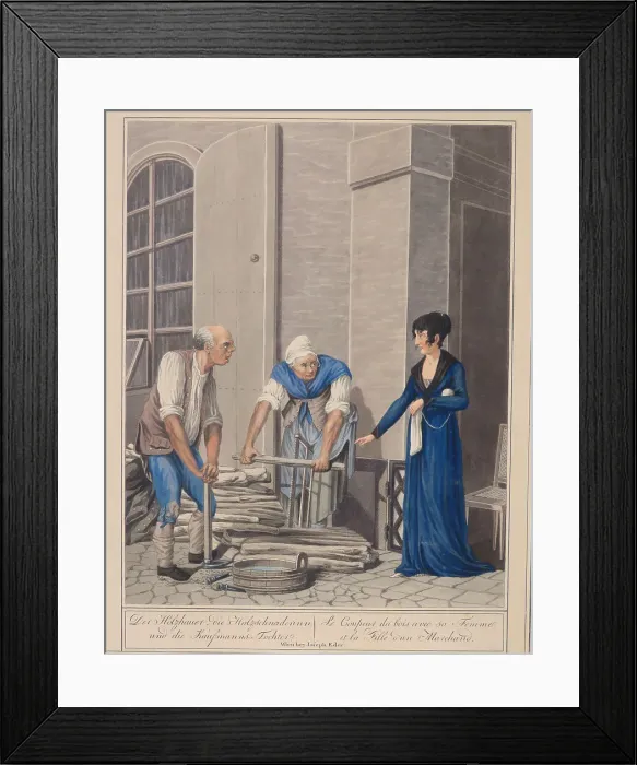 Framed Print : The hairdresser and the shoe repairer in Vienna. (Vienna scenes and popular pastimes), 1804-1812. Creator: Opiz, Georg Emanuel (1775-1841) Framed Print : The hairdresser and the shoe repairer in Vienna. (Vienna scenes and popular pastimes), 1804-1812. Creator: Opiz, Georg Emanuel (1775-1841)