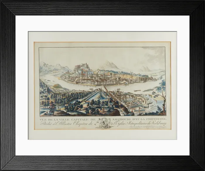 Framed Print : General view over the Salzach to Salzburg with the Hohensalzburg Fortress, c.1790. Creator: Amon, Anton (1761-1798) Framed Print : General view over the Salzach to Salzburg with the Hohensalzburg Fortress, c.1790. Creator: Amon, Anton (1761-1798)