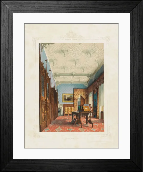 Framed Print : Interior view of the library in Babelsberg Palace, Potsdam, 1853. Creator: Graeb, Carl (1816-1884) Framed Print : Interior view of the library in Babelsberg Palace, Potsdam, 1853. Creator: Graeb, Carl (1816-1884)