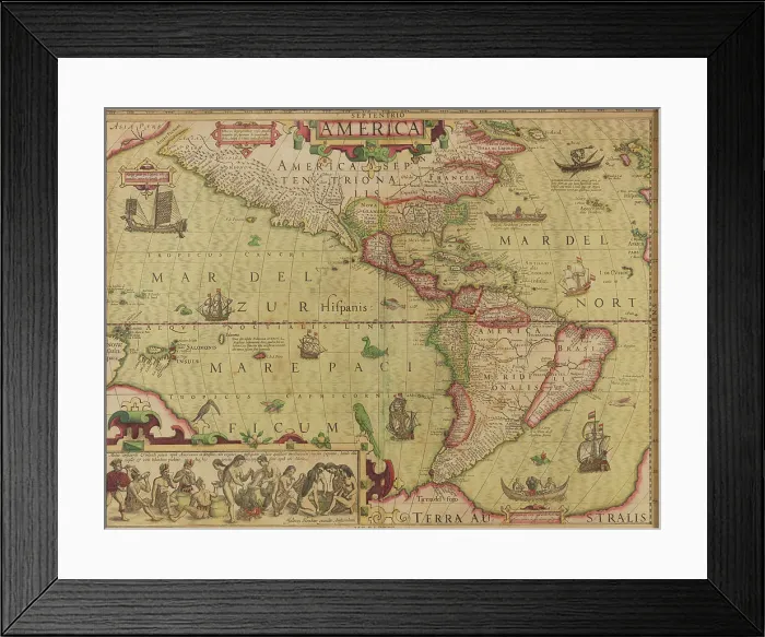 Framed Print : America. From Mercator-Hondius Atlas, c.1620. Creator: Hondius, Jodocus (1563-1612) Framed Print : America. From Mercator-Hondius Atlas, c.1620. Creator: Hondius, Jodocus (1563-1612)