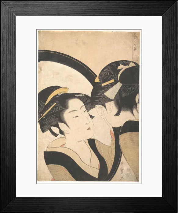 Framed Print : Naniwa Okita admires herself in the mirror, c.1790-1794. Creator: Utamaro, Kitagawa (1753-1806) Framed Print : Naniwa Okita admires herself in the mirror, c.1790-1794. Creator: Utamaro, Kitagawa (1753-1806)