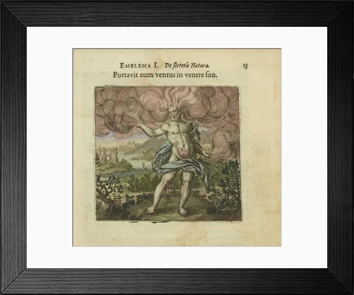 Framed Print : Emblem 1. The wind carried him in his belly. From Atalanta fugiens by Michael Maier, 1618. Creator: Merian, Matthäus, the Elder (1593-1650). Emblem 1. The wind carried him in his belly Framed Print : Emblem 1. The wind carried him in his belly. From Atalanta fugiens by Michael Maier, 1618. Creator: Merian, Matthäus, the Elder (1593-1650). Emblem 1. The wind carried him in his belly