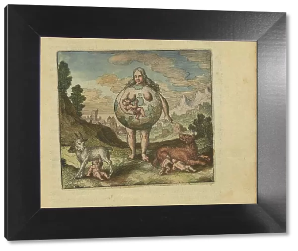 Emblem 2. The earth is his wet nurse. From 'Atalanta fugiens' by Michael Maier, 1618. Creator: Merian, Matthäus, the Elder (1593-1650). Emblem 2. The earth is his wet nurse. From 'Atalanta fugiens' by Michael Maier, 1618