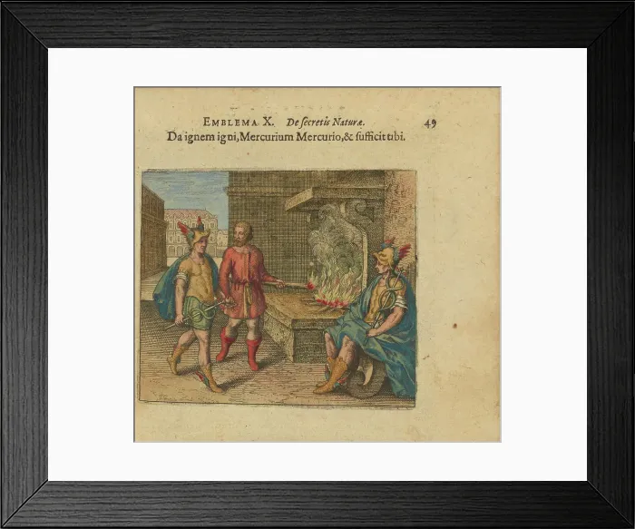 Framed Print : Emblem 10. Give fire to fire, Mercurius to Mercurius, and it is enough for you, 1618. Creator: Merian, Matthäus, the Elder (1593-1650) Framed Print : Emblem 10. Give fire to fire, Mercurius to Mercurius, and it is enough for you, 1618. Creator: Merian, Matthäus, the Elder (1593-1650)