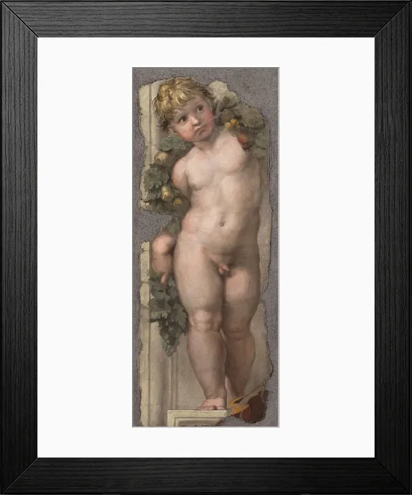 Framed Print : Putto with garland, c.1512. Creator: Raffael (Raffaello Sanzio da Urbino) (1483-1520) Framed Print : Putto with garland, c.1512. Creator: Raffael (Raffaello Sanzio da Urbino) (1483-1520)