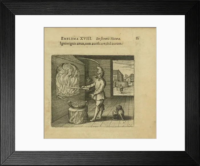 Framed Print : Emblem 18. Fire makes fiery, not gold, but gold. From Atalanta fugiens by Michael Maier, 1618. Creator: Merian, Matthäus, the Elder (1593-1650). Emblem 18. Fire makes fiery, not gold, but gold Framed Print : Emblem 18. Fire makes fiery, not gold, but gold. From Atalanta fugiens by Michael Maier, 1618. Creator: Merian, Matthäus, the Elder (1593-1650). Emblem 18. Fire makes fiery, not gold, but gold