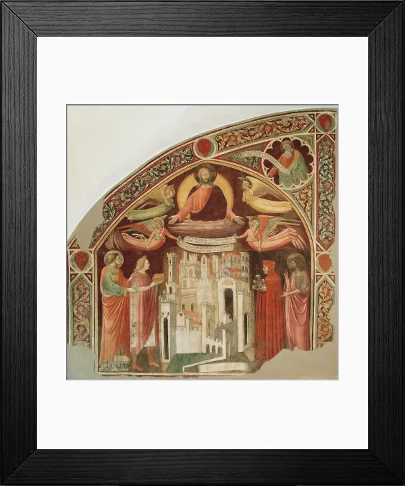 Framed Print : The city of Prato with Saints Stephen and John the Baptist and the benefactors Michele... c.1415. Creator: Miniato, Pietro di (around 1366-1430 / 46)
