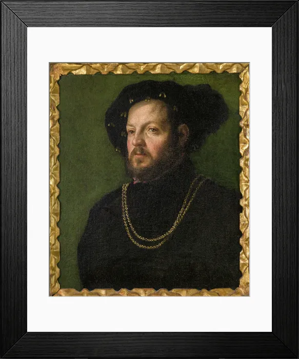 Framed Print : Portrait of a gentleman with a black beret, 1530-1535. Creator: Girolamo da Carpi (Girolamo Sellari) (1501-1556) Framed Print : Portrait of a gentleman with a black beret, 1530-1535. Creator: Girolamo da Carpi (Girolamo Sellari) (1501-1556)