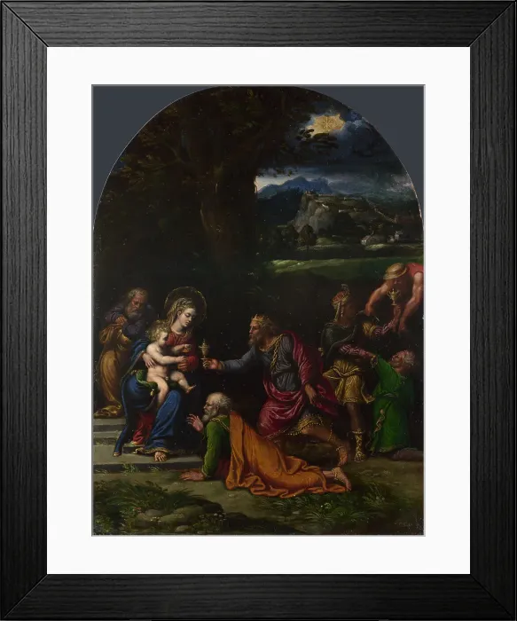Framed Print : The Adoration of the Magi, Between 1543 and 1552. Creator: Girolamo da Carpi (Girolamo Sellari) (1501-1556) Framed Print : The Adoration of the Magi, Between 1543 and 1552. Creator: Girolamo da Carpi (Girolamo Sellari) (1501-1556)