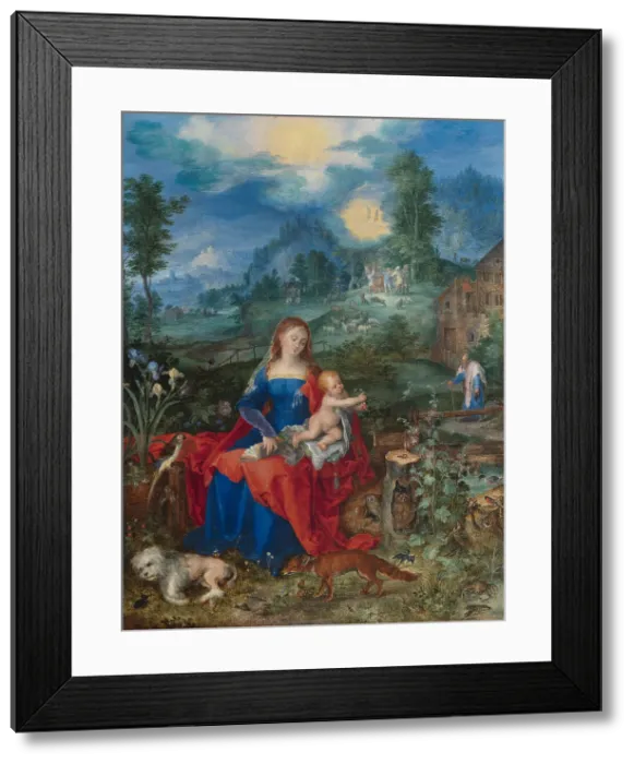 Framed Print : Madonna and Child with the Animals (after Dürer), 1604. Creator: Brueghel, Jan, the Elder (1568-1625) Framed Print : Madonna and Child with the Animals (after Dürer), 1604. Creator: Brueghel, Jan, the Elder (1568-1625)