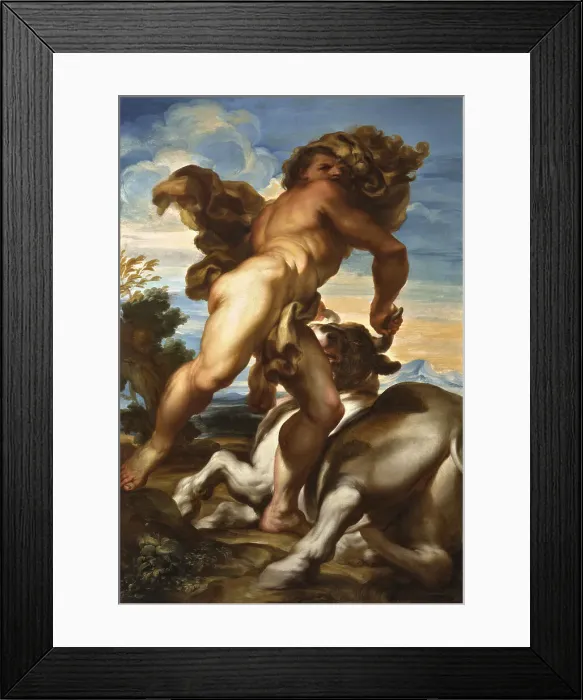 Framed Print : Heracles with the Cretan bull, c.1690. Creator: De Ferrari, Gregorio (1647-1726) Framed Print : Heracles with the Cretan bull, c.1690. Creator: De Ferrari, Gregorio (1647-1726)