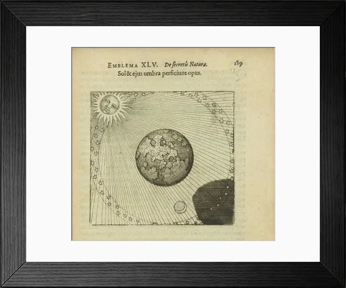 Framed Print : Emblem 45. The sun and its shadow accomplish the work, 1816. Creator: Merian, Matthäus, the Elder (1593-1650) Framed Print : Emblem 45. The sun and its shadow accomplish the work, 1816. Creator: Merian, Matthäus, the Elder (1593-1650)