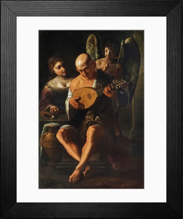 Framed Print : Mondone che suona il liuto con donna e cupido in attesa (Mondone plays the lute while... 1650. Creator: Paolini, Pietro (1603-1682) Framed Print : Mondone che suona il liuto con donna e cupido in attesa (Mondone plays the lute while... 1650. Creator: Paolini, Pietro (1603-1682)
