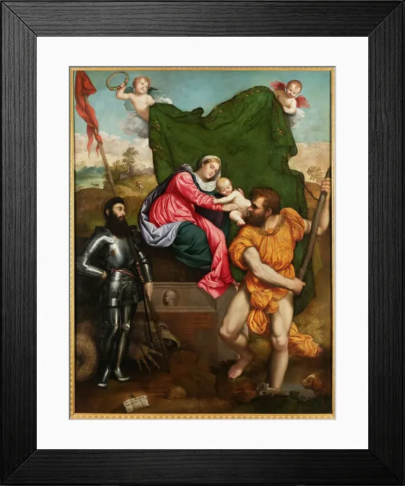 Framed Print : Madonna and Child with Saints George and Christopher, 1526-1527. Creator: Bordone, Paris (1500-1571) Framed Print : Madonna and Child with Saints George and Christopher, 1526-1527. Creator: Bordone, Paris (1500-1571)