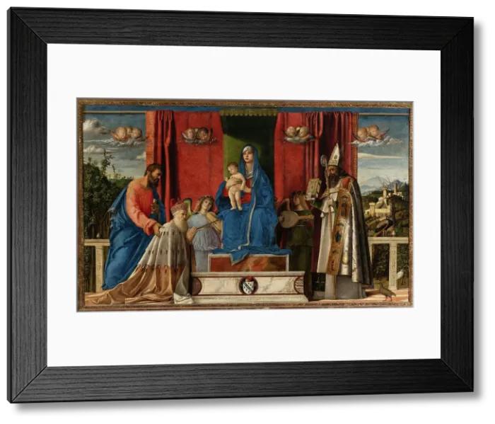 Framed Print : Enthroned Madonna and Child, two musical angels, Saint Mark, Saint Augustine and Doge... 1488. Creator: Bellini, Giovanni (1430-1516) Framed Print : Enthroned Madonna and Child, two musical angels, Saint Mark, Saint Augustine and Doge... 1488. Creator: Bellini, Giovanni (1430-1516)