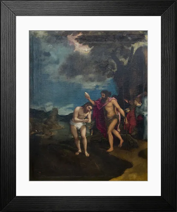 Framed Print : The baptism of Christ, c.1544. Creator: Lotto, Lorenzo (1480-1556) Framed Print : The baptism of Christ, c.1544. Creator: Lotto, Lorenzo (1480-1556)