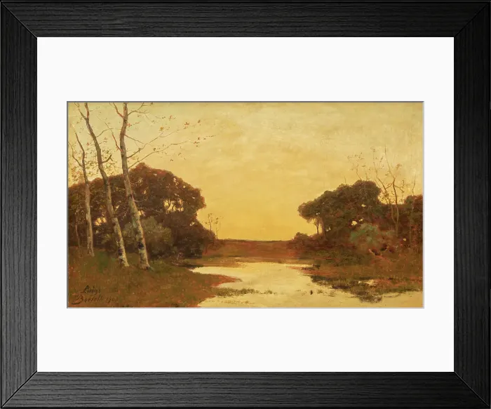Framed Print : Sunrise in the pine forest, 1906. Creator: Bertelli, Luigi (1858-1920) Framed Print : Sunrise in the pine forest, 1906. Creator: Bertelli, Luigi (1858-1920)