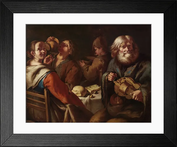 Framed Print : Beggar's breakfast with old Ghironda player, c.1720-1730. Creator: Cipper, Giacomo Francesco (1664-1736) Framed Print : Beggar's breakfast with old Ghironda player, c.1720-1730. Creator: Cipper, Giacomo Francesco (1664-1736)