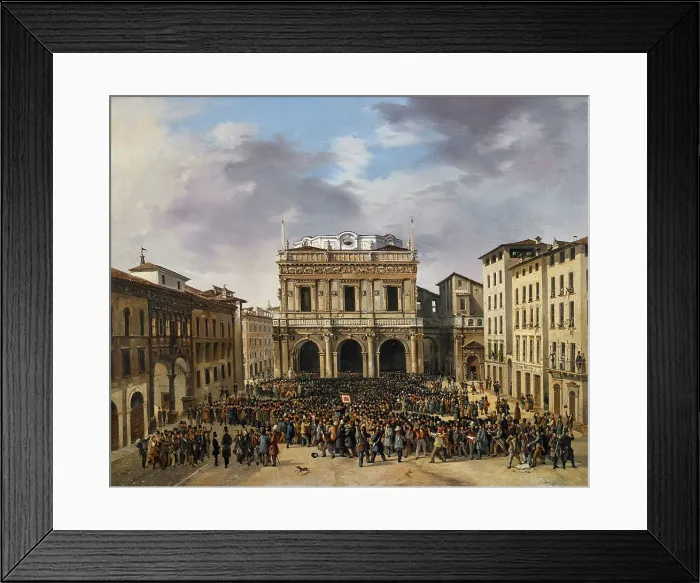 Framed Print : The Brescians gather in Piazza della Loggia on March 23, 1849, 1849. Creator: Joli, Faustino (1814-1876) Framed Print : The Brescians gather in Piazza della Loggia on March 23, 1849, 1849. Creator: Joli, Faustino (1814-1876)