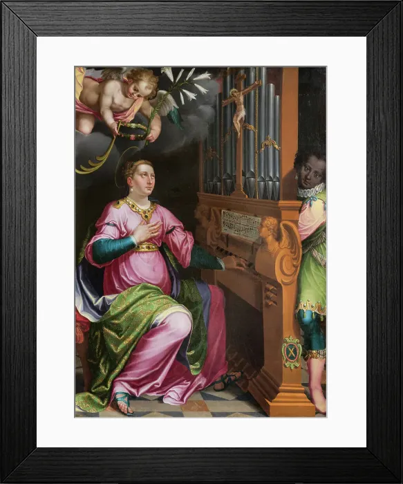 Framed Print : Saint Cecilia, crowned by an angel, 1587. Creator: Gnocchi, Giovanni Pietro (around 1553-1609) Framed Print : Saint Cecilia, crowned by an angel, 1587. Creator: Gnocchi, Giovanni Pietro (around 1553-1609)