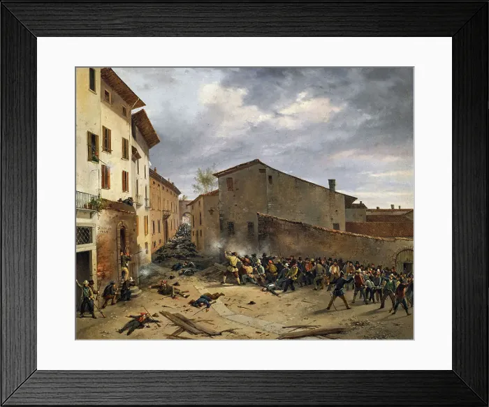 Framed Print : Battle in the Piazzetta dell'Albera on March 23, 1849, 1849. Creator: Joli, Faustino (1814-1876) Framed Print : Battle in the Piazzetta dell'Albera on March 23, 1849, 1849. Creator: Joli, Faustino (1814-1876)