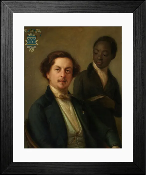 Framed Print : Portrait of Count Giuseppe Manara with his Ethiopian servant, 1842. Creator: Carnovali, Giovanni (1804-1873) Framed Print : Portrait of Count Giuseppe Manara with his Ethiopian servant, 1842. Creator: Carnovali, Giovanni (1804-1873)
