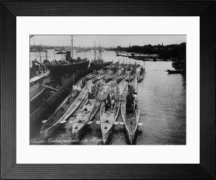 Framed Print : German Submarines in harbor, between c1914 and c1915. Creator: Bain News Service Framed Print : German Submarines in harbor, between c1914 and c1915. Creator: Bain News Service
