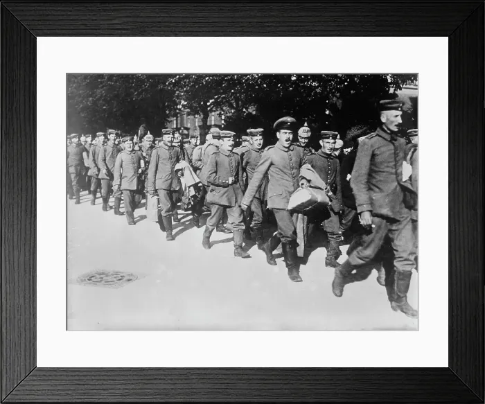 Framed Print : German wounded, recovered, returning singing to the front, between c1914 and c1915. Creator: Bain News Service Framed Print : German wounded, recovered, returning singing to the front, between c1914 and c1915. Creator: Bain News Service