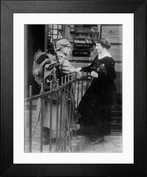 Framed Print : German soldier's Auf Wiedersehen, 27 Jan 1915. Creator: Bain News Service. German soldier's Auf Wiedersehen, 27 Jan 1915. Creator: Bain News Service Framed Print : German soldier's Auf Wiedersehen, 27 Jan 1915. Creator: Bain News Service. German soldier's Auf Wiedersehen, 27 Jan 1915. Creator: Bain News Service