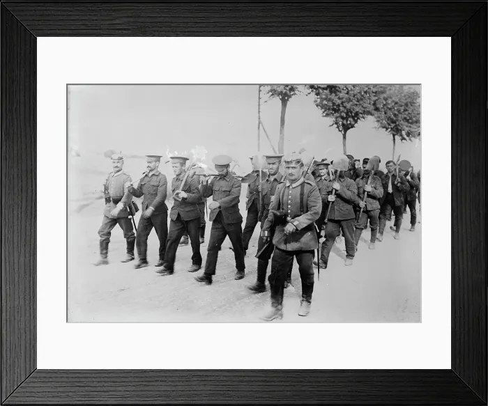 Framed Print : Germany, English prisoners returning from work to Doberitz, between c1914 and c1915. Creator: Bain News Service Framed Print : Germany, English prisoners returning from work to Doberitz, between c1914 and c1915. Creator: Bain News Service