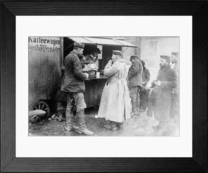 Framed Print : Free coffee wagon, Lotzen, between c1910 and c1915. Creator: Bain News Service Framed Print : Free coffee wagon, Lotzen, between c1910 and c1915. Creator: Bain News Service